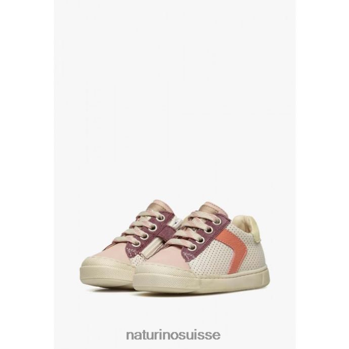 enfants zip clarendon T88FLL503 Naturino baskets en cuir et daim rose poudré-crème