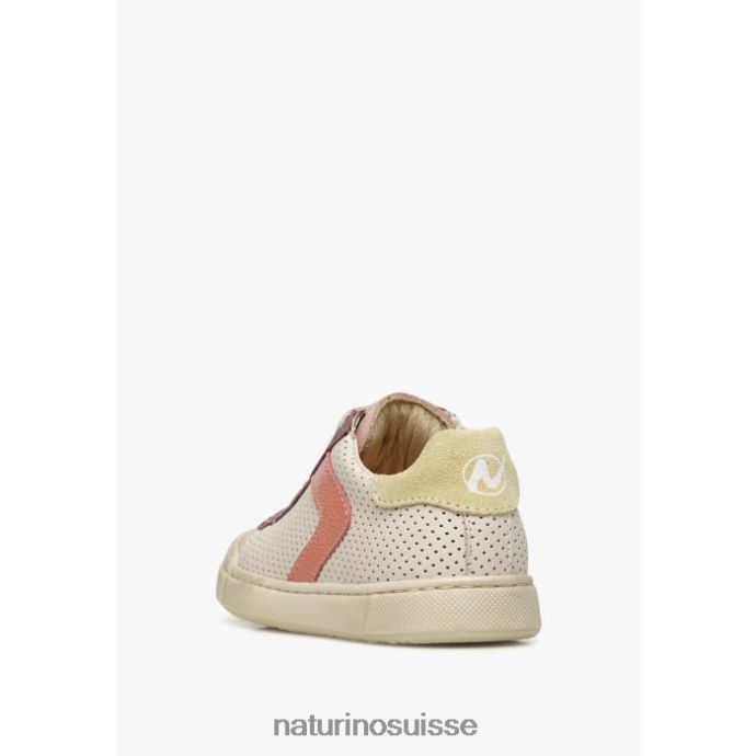 enfants zip clarendon T88FLL503 Naturino baskets en cuir et daim rose poudré-crème