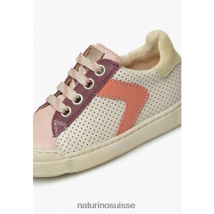 enfants zip clarendon T88FLL503 Naturino baskets en cuir et daim rose poudré-crème