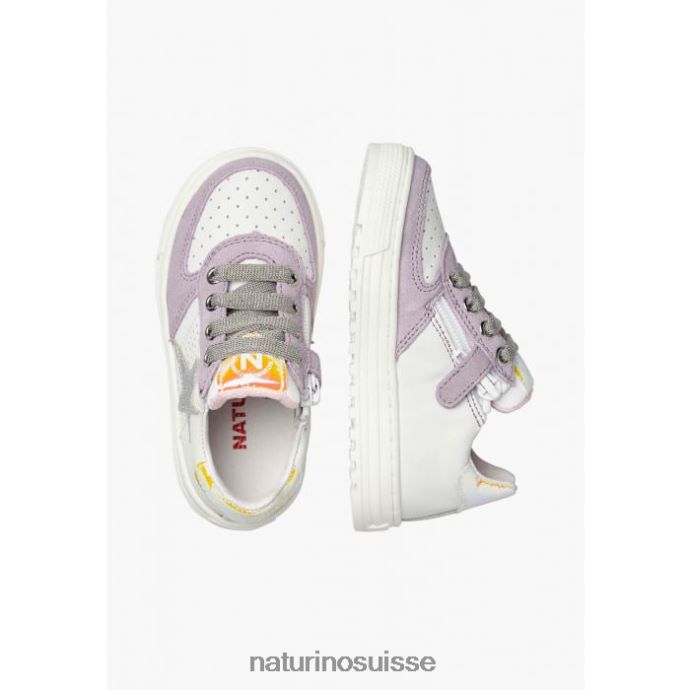 enfants zip hess. T88FLL461 Naturino baskets en cuir et daim avec fermeture éclair blanc-lilas