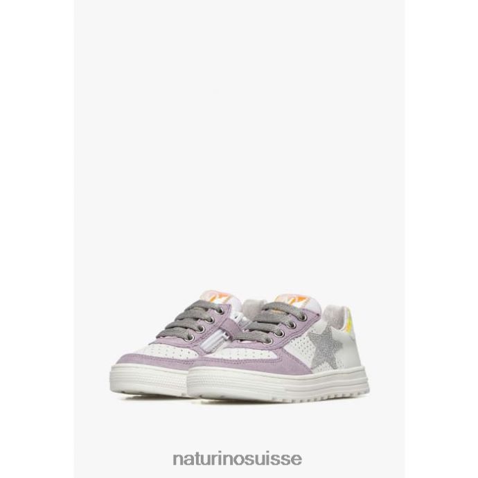 enfants zip hess. T88FLL461 Naturino baskets en cuir et daim avec fermeture éclair blanc-lilas