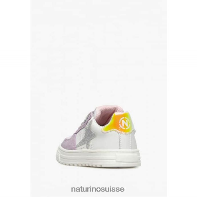 enfants zip hess. T88FLL461 Naturino baskets en cuir et daim avec fermeture éclair blanc-lilas