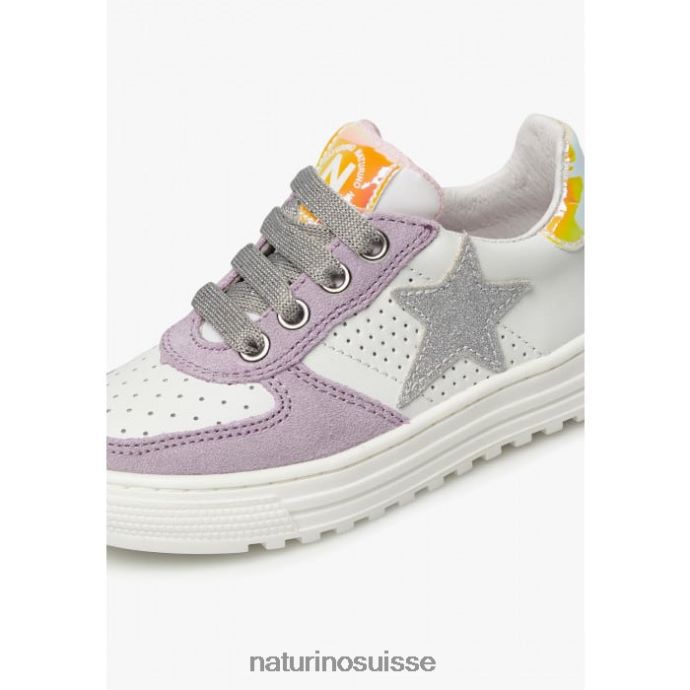 enfants zip hess. T88FLL461 Naturino baskets en cuir et daim avec fermeture éclair blanc-lilas