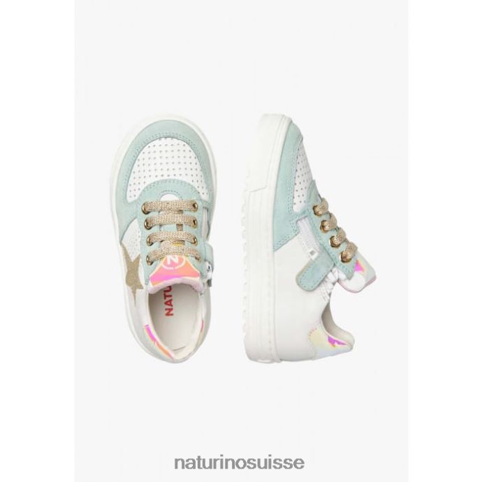 enfants zip hess. T88FLL465 Naturino baskets en cuir et daim avec fermeture éclair blanc-turquoise