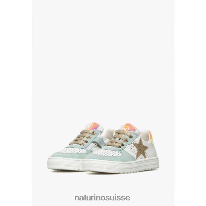 enfants zip hess. T88FLL465 Naturino baskets en cuir et daim avec fermeture éclair blanc-turquoise