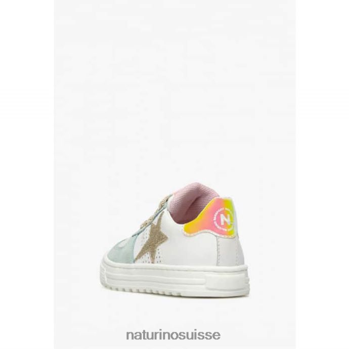 enfants zip hess. T88FLL465 Naturino baskets en cuir et daim avec fermeture éclair blanc-turquoise