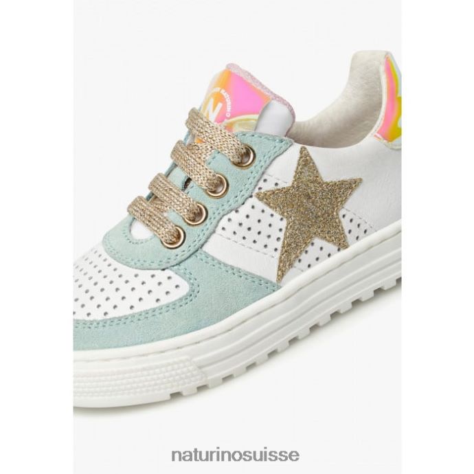 enfants zip hess. T88FLL465 Naturino baskets en cuir et daim avec fermeture éclair blanc-turquoise
