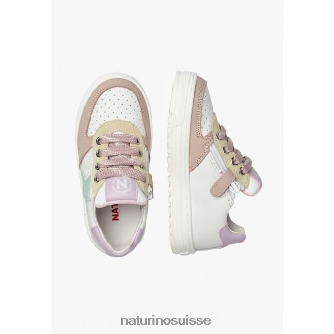 enfants zip hess. T88FLL487 Naturino baskets en cuir perforé avec étoile avec fermeture éclair blanc-rose poudré