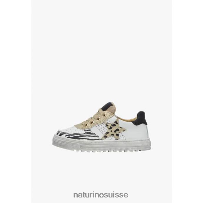 enfants zip hess. T88FLL521 Naturino baskets en cuir perforé avec détail animal blanc-platine