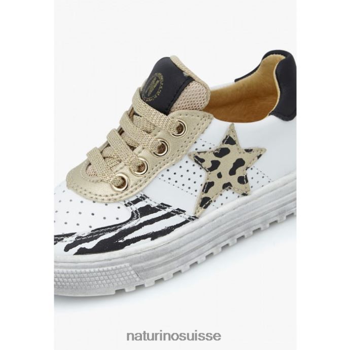 enfants zip hess. T88FLL521 Naturino baskets en cuir perforé avec détail animal blanc-platine