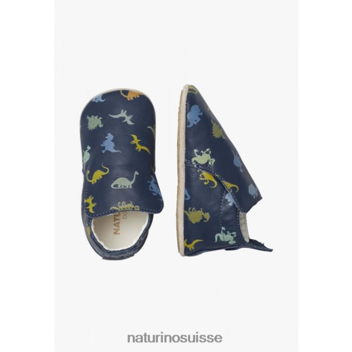 bébé plumard T88FLL5 Naturino chaussures de berceau avec imprimé dinosaure bleu
