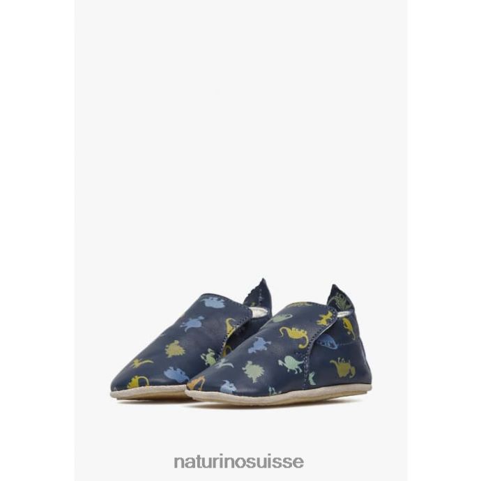bébé plumard T88FLL5 Naturino chaussures de berceau avec imprimé dinosaure bleu