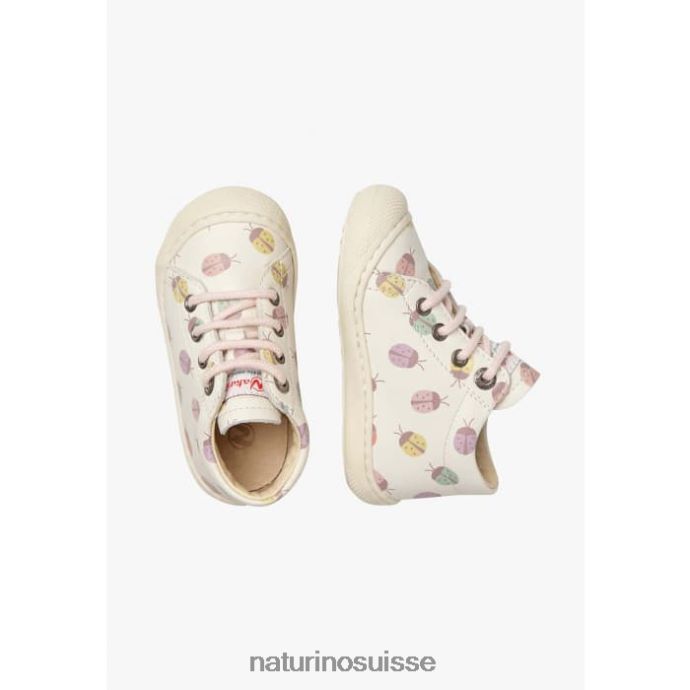 enfants cocon T88FLL104 Naturino chaussons pour tout-petits en cuir à imprimé coccinelle crème