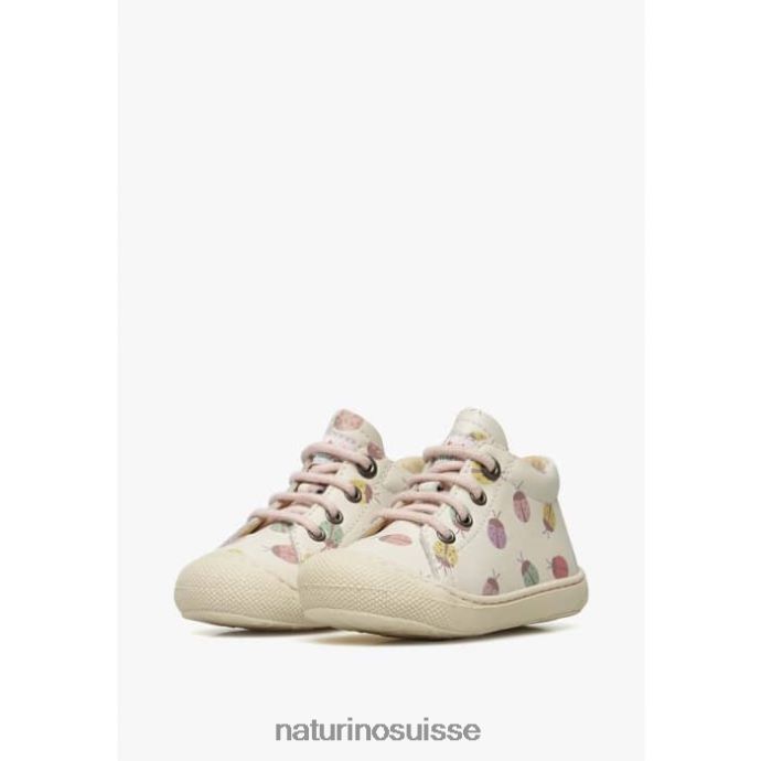 enfants cocon T88FLL104 Naturino chaussons pour tout-petits en cuir à imprimé coccinelle crème
