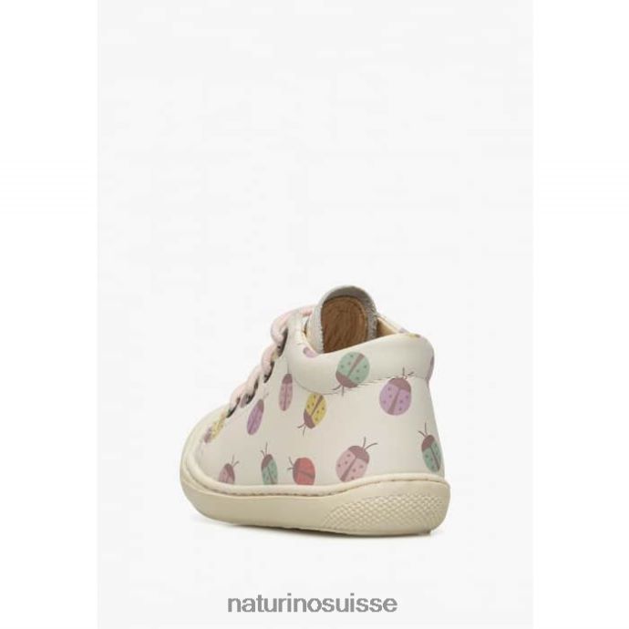 enfants cocon T88FLL104 Naturino chaussons pour tout-petits en cuir à imprimé coccinelle crème