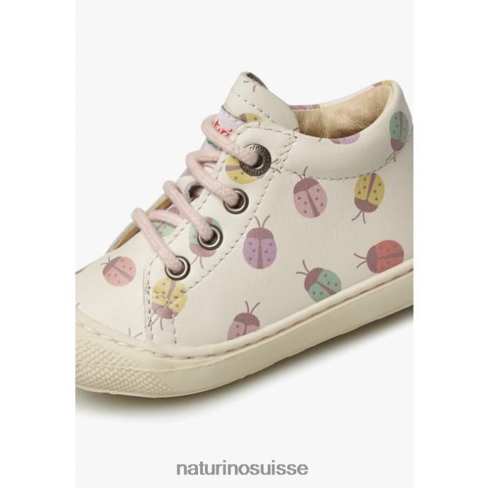 enfants cocon T88FLL104 Naturino chaussons pour tout-petits en cuir à imprimé coccinelle crème
