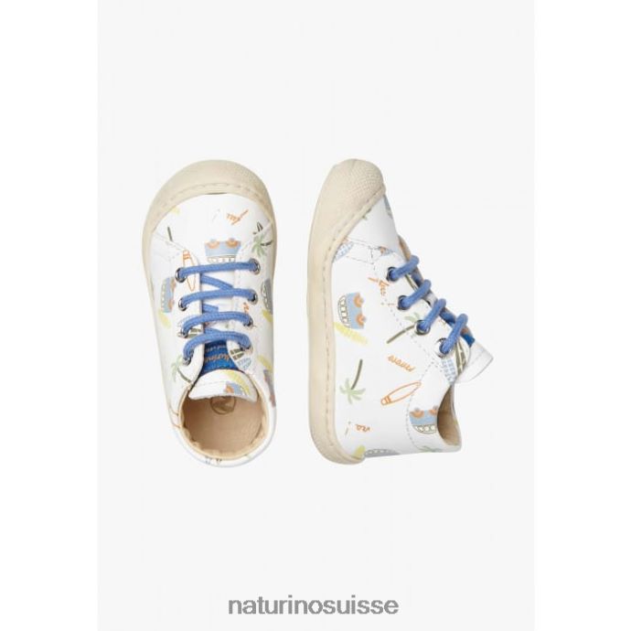 enfants cocon T88FLL143 Naturino chaussures premiers pas en cuir blanc bleu