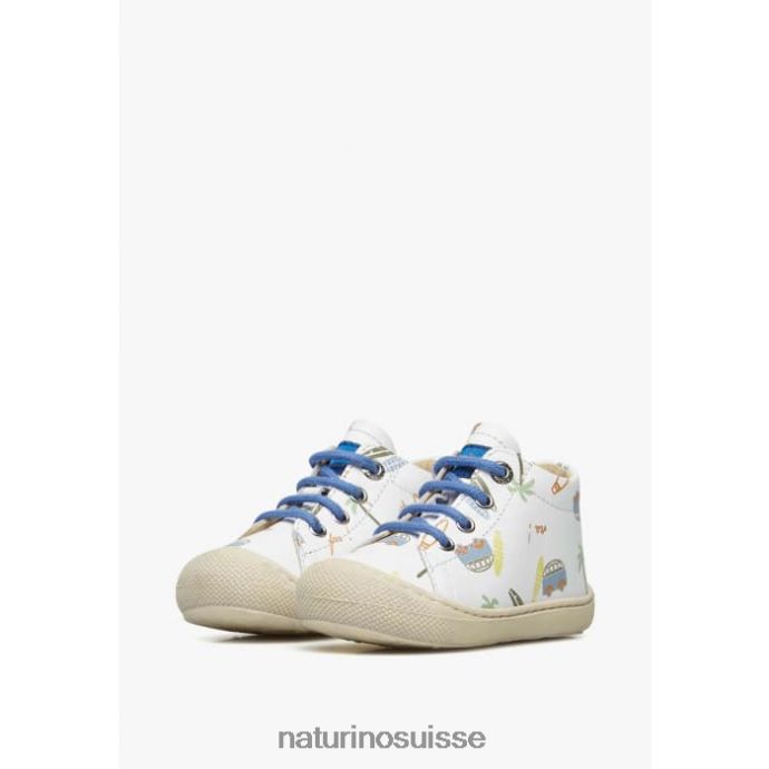 enfants cocon T88FLL143 Naturino chaussures premiers pas en cuir blanc bleu