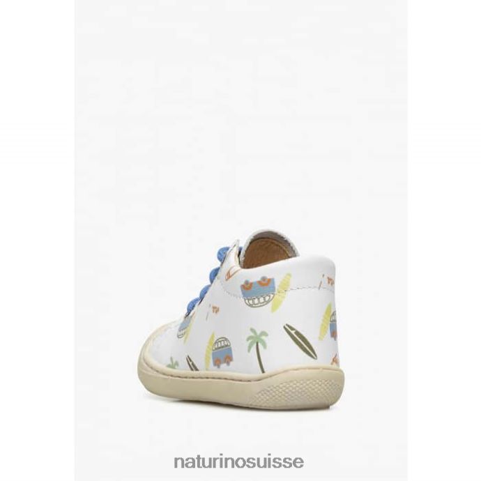 enfants cocon T88FLL143 Naturino chaussures premiers pas en cuir blanc bleu