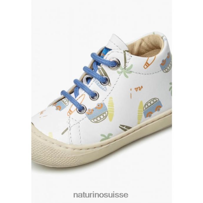 enfants cocon T88FLL143 Naturino chaussures premiers pas en cuir blanc bleu