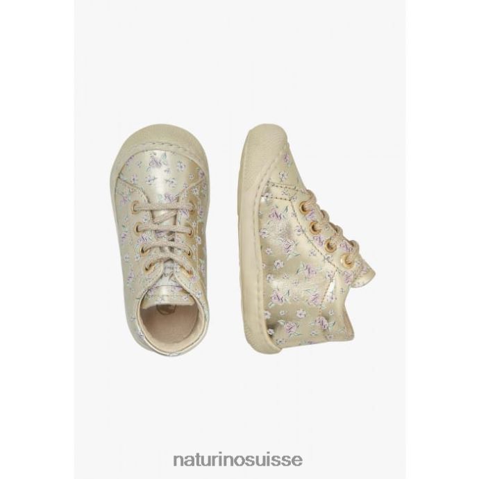 enfants cocon T88FLL165 Naturino chaussures premiers pas en cuir avec imprimé rose platine