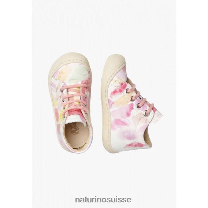 enfants cocon T88FLL173 Naturino chaussures premiers pas en cuir blanc-rose