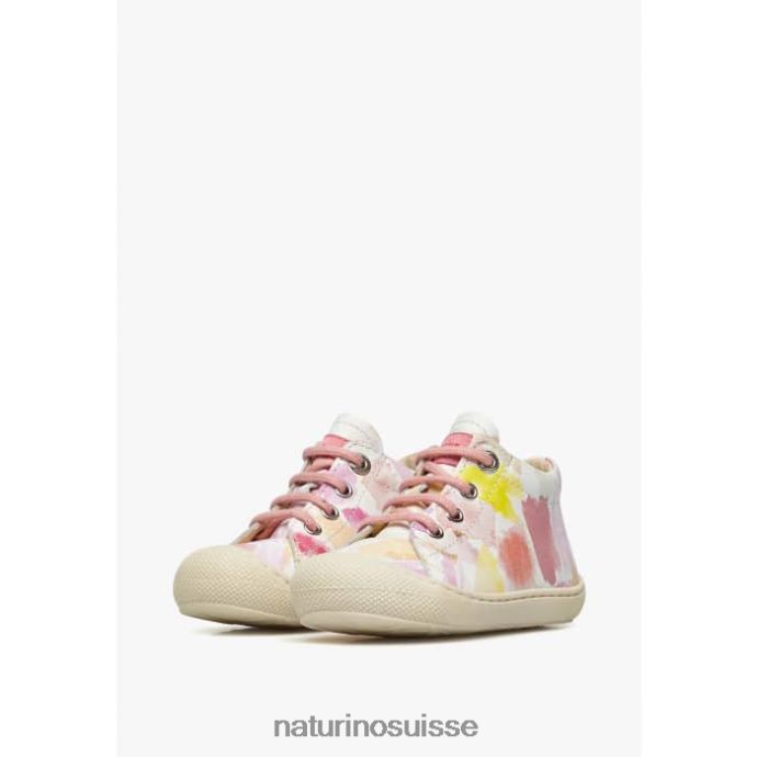 enfants cocon T88FLL173 Naturino chaussures premiers pas en cuir blanc-rose