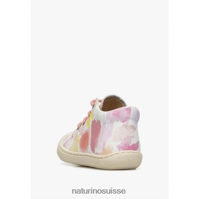 enfants cocon T88FLL173 Naturino chaussures premiers pas en cuir blanc-rose
