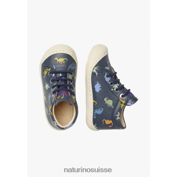 enfants cocon T88FLL69 Naturino chaussures premiers pas en cuir avec imprimé dinosaure bleu
