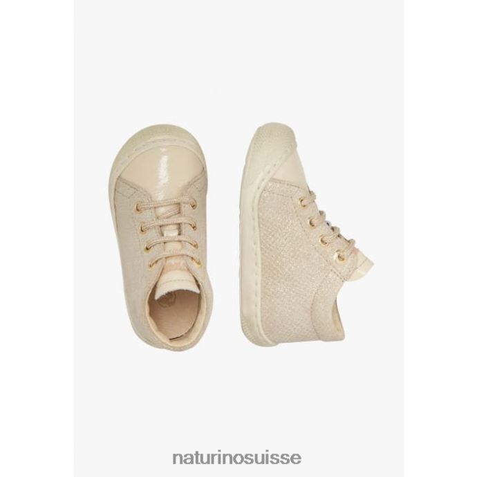 enfants cocon T88FLL75 Naturino chaussures premiers pas en cuir verni et suède platine