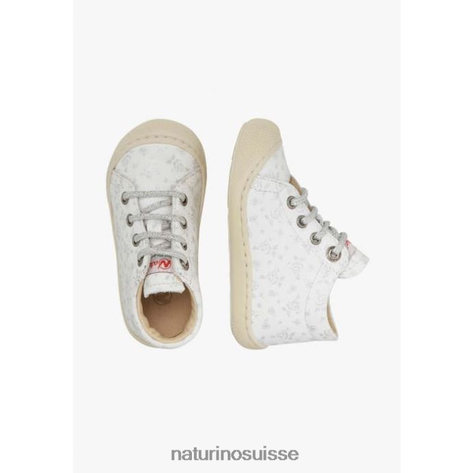 enfants cocon T88FLL83 Naturino chaussures premiers pas en cuir avec imprimé rose blanc-argent