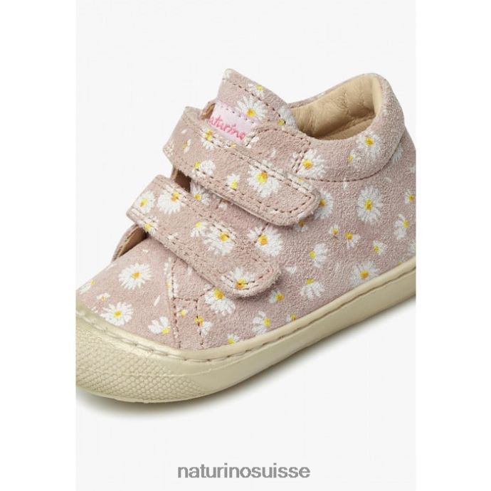 enfants cocon vl T88FLL102 Naturino chaussures premiers pas en suède imprimé marguerites rose
