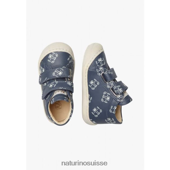 enfants cocon vl T88FLL162 Naturino chaussures pour tout-petits en cuir avec imprimé tigre marine