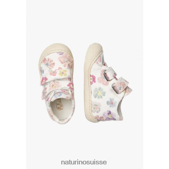 enfants cocon vl T88FLL166 Naturino chaussures premiers pas en tissu à imprimé fleuri blanc