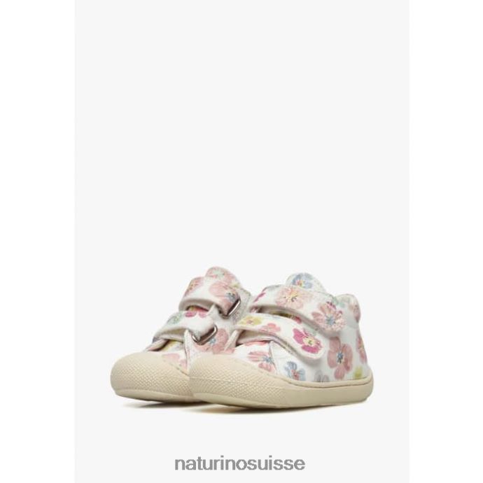 enfants cocon vl T88FLL166 Naturino chaussures premiers pas en tissu à imprimé fleuri blanc