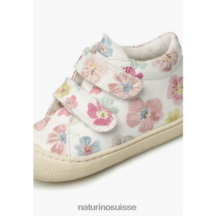 enfants cocon vl T88FLL166 Naturino chaussures premiers pas en tissu à imprimé fleuri blanc