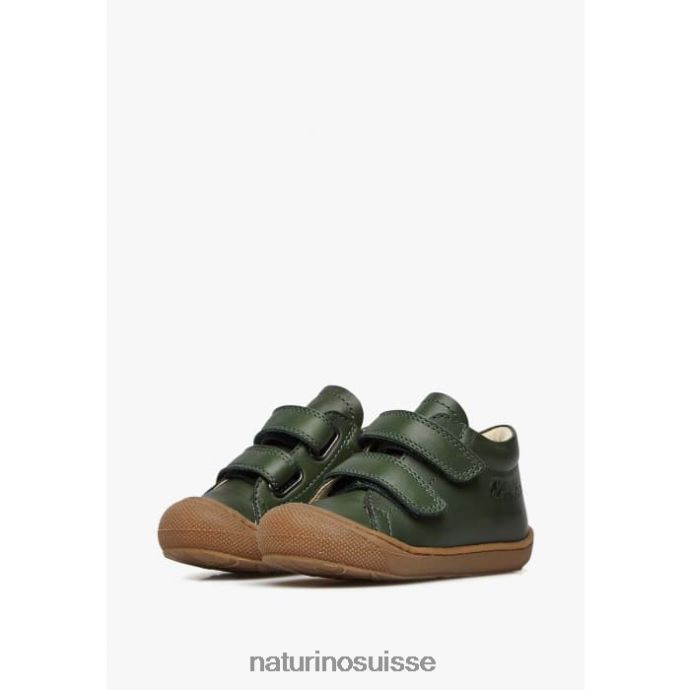 enfants cocon vl T88FLL187 Naturino chaussures premiers pas en cuir nappa vert foncé