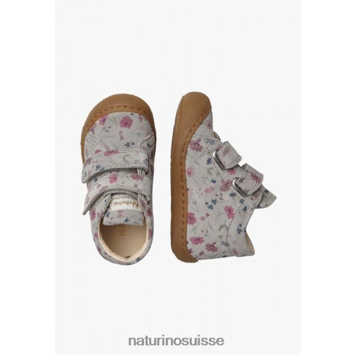 enfants cocon vl T88FLL189 Naturino chaussures premiers pas en suède imprimé fleurs gris