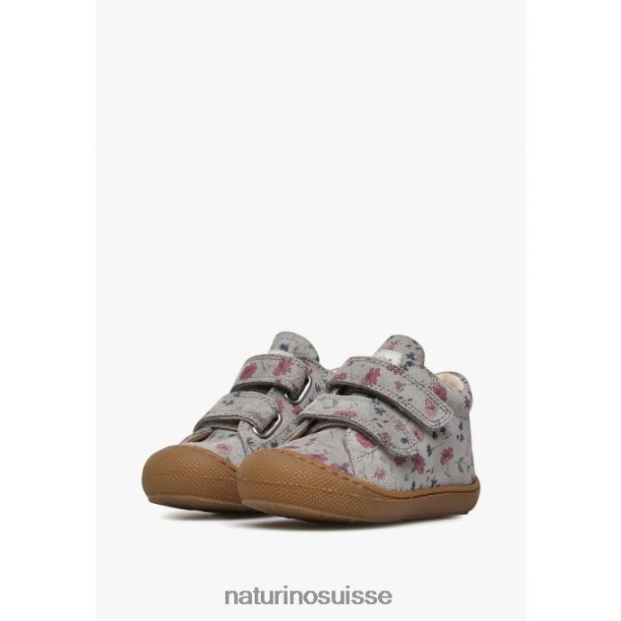 enfants cocon vl T88FLL189 Naturino chaussures premiers pas en suède imprimé fleurs gris