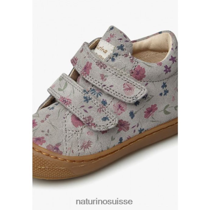 enfants cocon vl T88FLL189 Naturino chaussures premiers pas en suède imprimé fleurs gris
