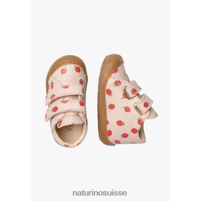 enfants cocon vl T88FLL57 Naturino chaussures pour tout-petits en cuir avec imprimé fraise rose poudré
