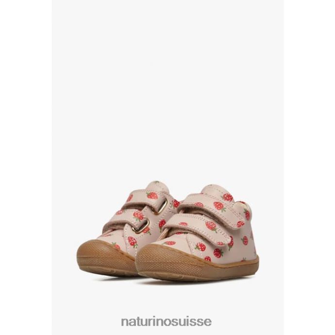 enfants cocon vl T88FLL57 Naturino chaussures pour tout-petits en cuir avec imprimé fraise rose poudré