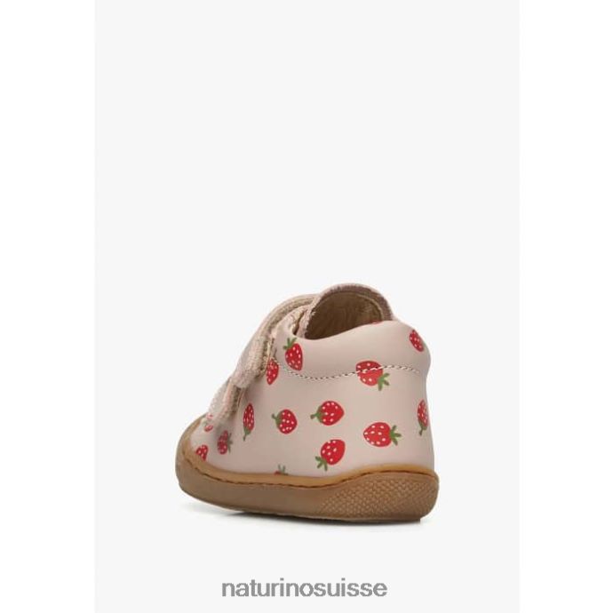enfants cocon vl T88FLL57 Naturino chaussures pour tout-petits en cuir avec imprimé fraise rose poudré