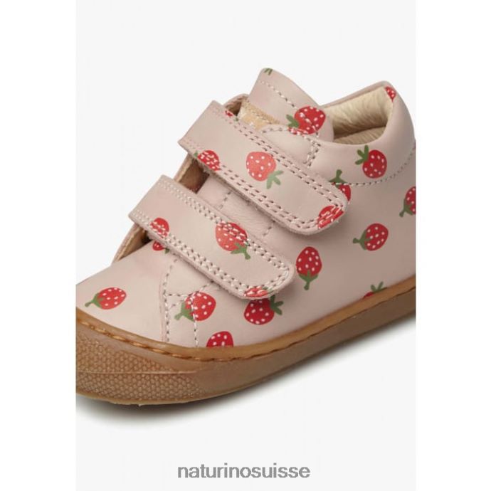 enfants cocon vl T88FLL57 Naturino chaussures pour tout-petits en cuir avec imprimé fraise rose poudré