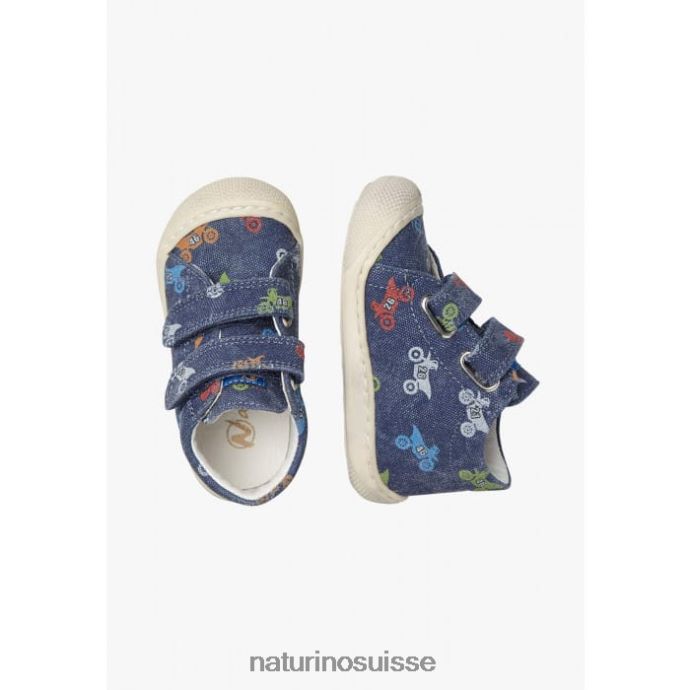 enfants cocon vl T88FLL94 Naturino chaussures premiers pas en tissu avec imprimé moto bleu
