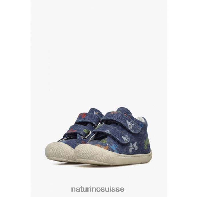 enfants cocon vl T88FLL94 Naturino chaussures premiers pas en tissu avec imprimé moto bleu