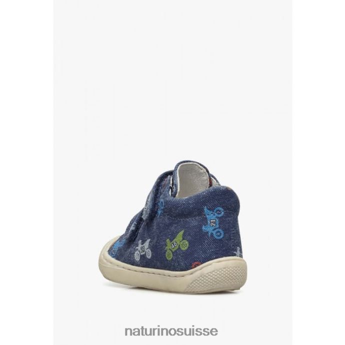 enfants cocon vl T88FLL94 Naturino chaussures premiers pas en tissu avec imprimé moto bleu