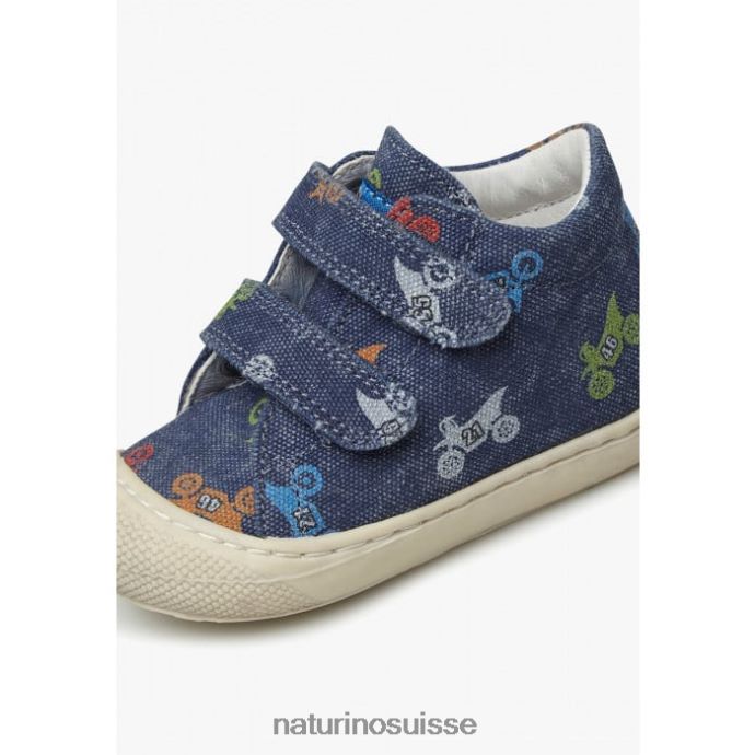 enfants cocon vl T88FLL94 Naturino chaussures premiers pas en tissu avec imprimé moto bleu