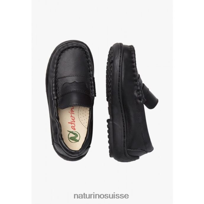 enfants polo états-unis T88FLL113 Naturino mocassins en cuir de veau noir
