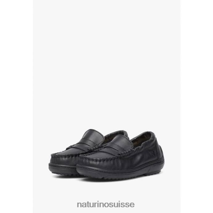 enfants polo états-unis T88FLL113 Naturino mocassins en cuir de veau noir